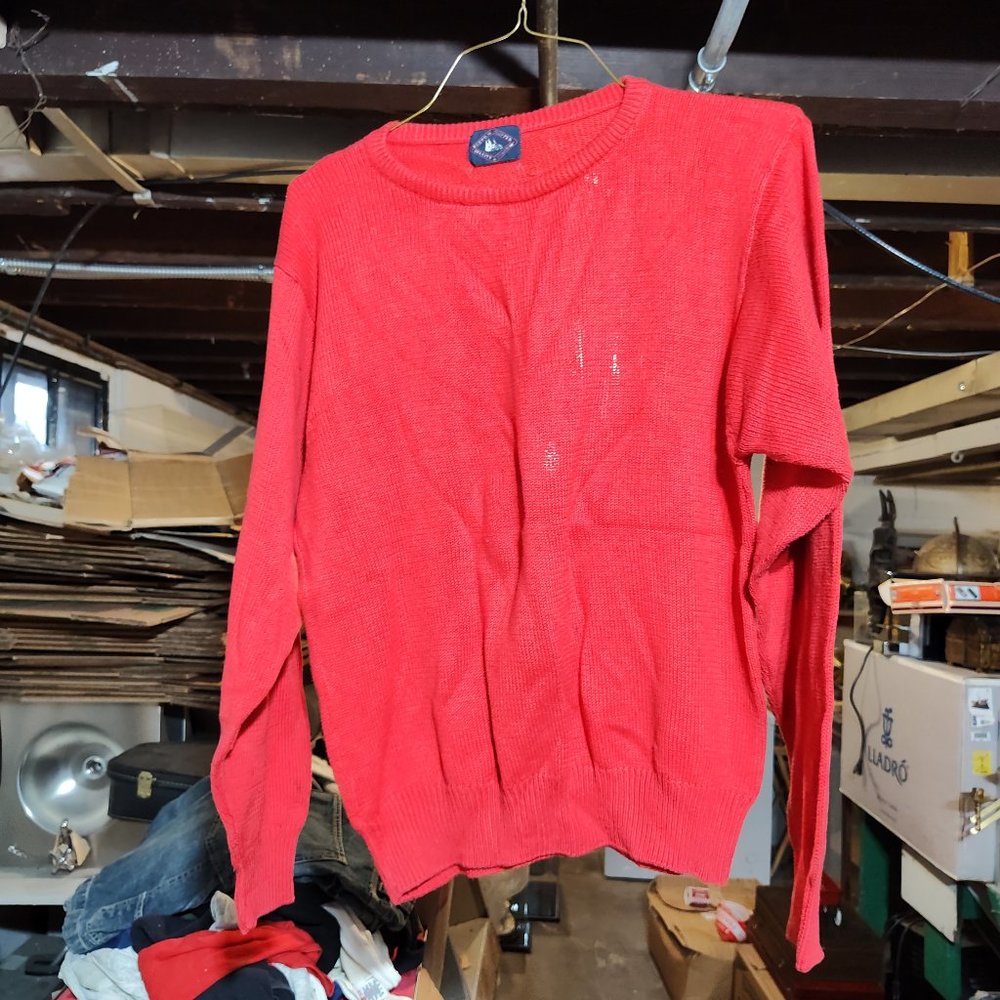 Vintage Mens Large Red Boston Clipper Cotton Sweater